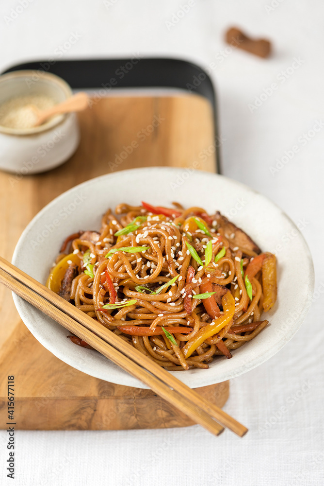 Soba noodles in plate