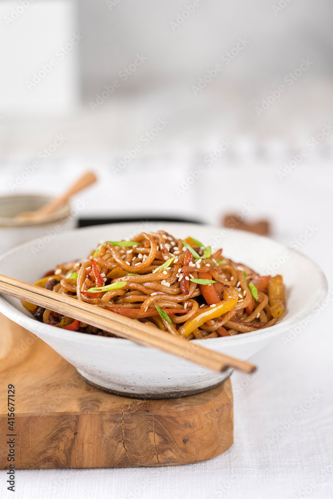 Soba noodles in plate