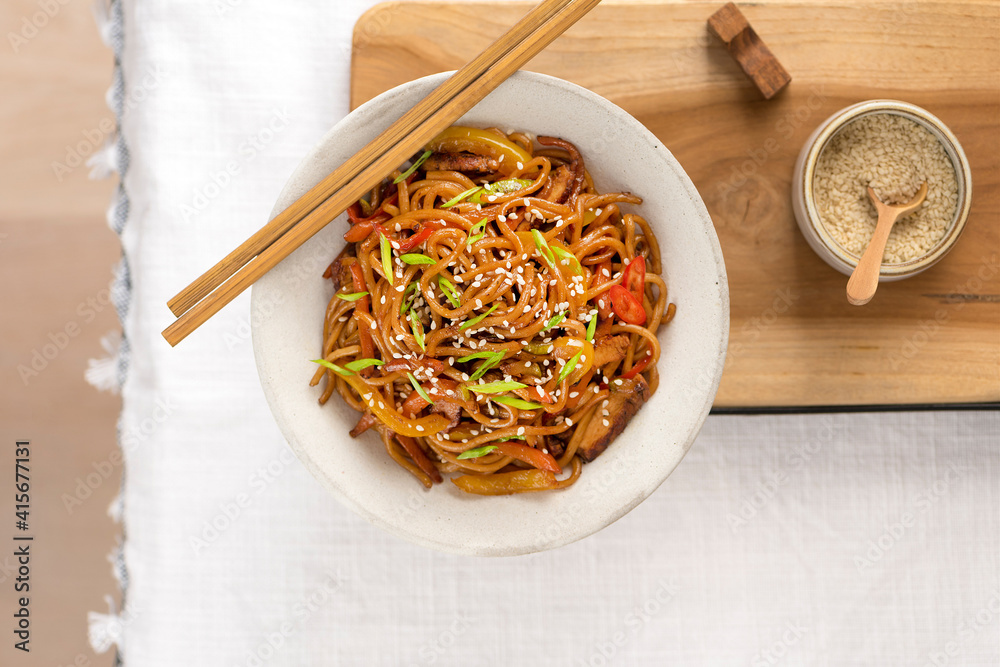 Soba noodles in plate
