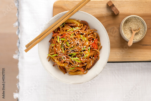 Soba noodles in plate