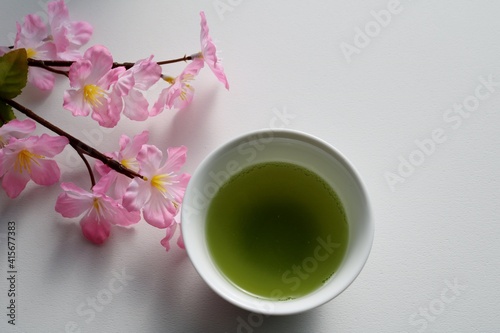 お茶の時間 緑茶 飲み物 桜