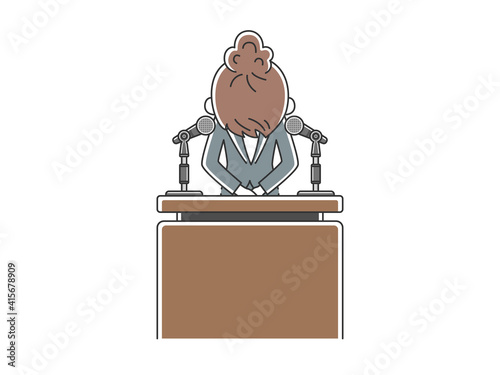 記者会見で謝罪する女性のイラスト