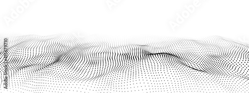 Wave 3d. Wave of particles. Futuristic point wave. Design for poster. Technology vector background. Vector illustration.