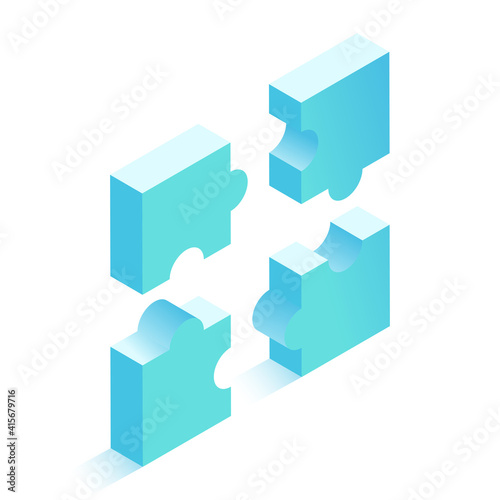 4 puzzle pieces. Vector illustration in modern isometric style. 3d icon with shadow.