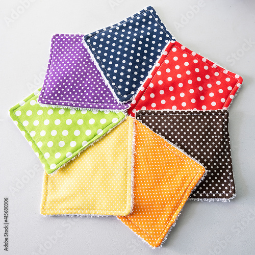 Photos cotton reusable makeup remover wipes and colorful fabrics
