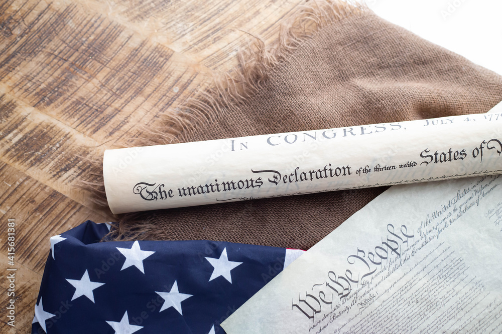 Fototapeta premium Constition of USA with US flag