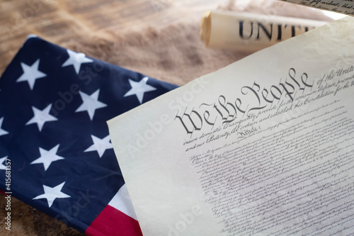 Constition of USA with US flag