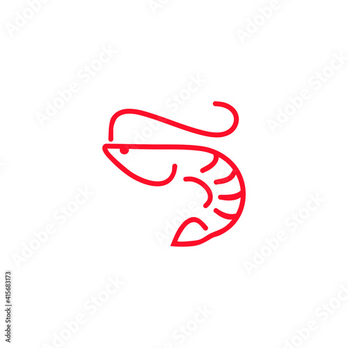 shrimp for Seafood restaurant logo. Red prawn 