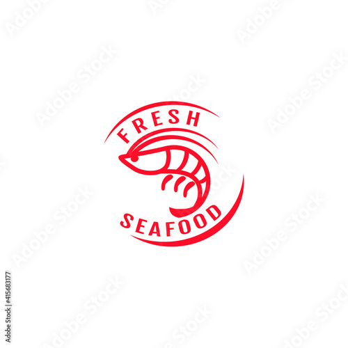 shrimp for Seafood restaurant logo. Red prawn
