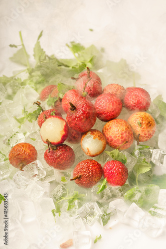 Fresh lychee on a pure white background