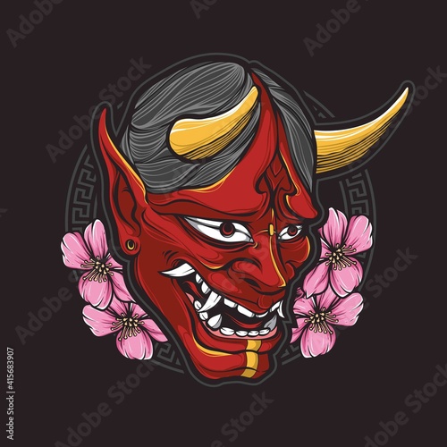 red oni mask vector logo