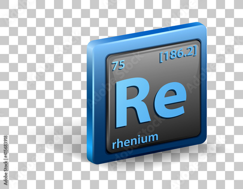 Rhenium chemical element. Chemical symbol with atomic number and atomic mass.