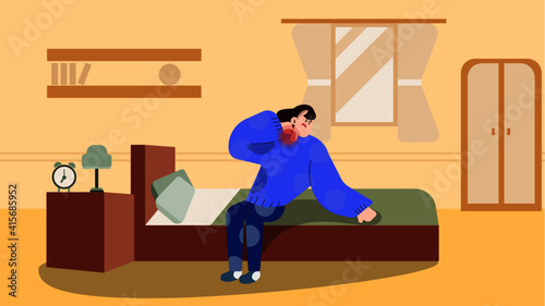 Woman woke up to have neck pain. From bad sleeping position.