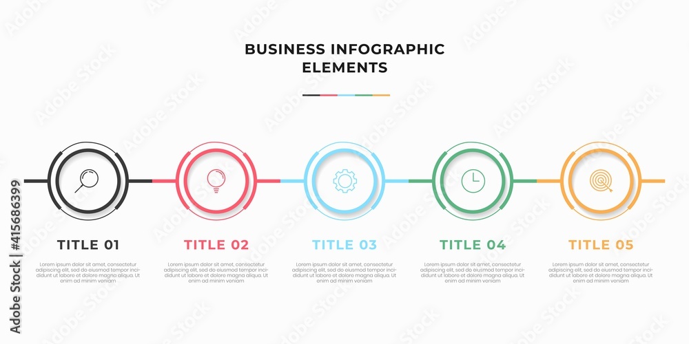 Presentation business infographic template with 5 options or steps. Modern infographic design template. Creative concept of five stages of business project Presentation business infographic template with 5 options or steps. Modern infographic design template. Creative concept of five stages of business project