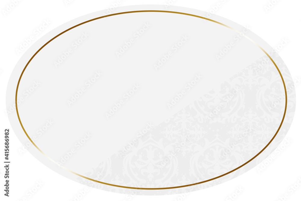 楕円形のフレーム　ホワイト＆ゴールド　一部にダマスク柄