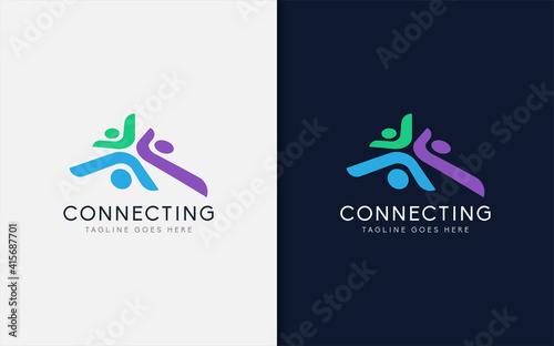 Connecting People Group Logo Design. Abstract Colorful People Shape Combination. Usable For Business Brand and Company. Vector Logo Illustration.