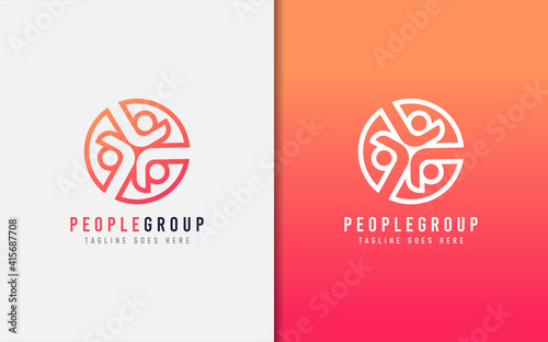 Creative People Group Logo Design. Abstract People Shape Combined with Circle. Usable For Business Brand and Company. Vector Logo Illustration.