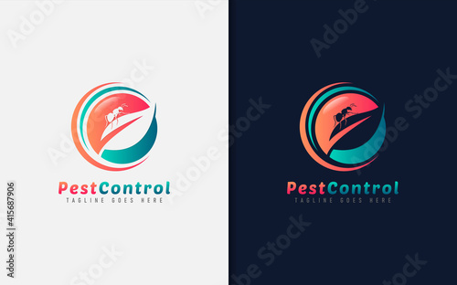 Pest Control Logo Design. Abstract and and Leaf Combination Inside Circle Logo Design. Vector Logo Illustration.