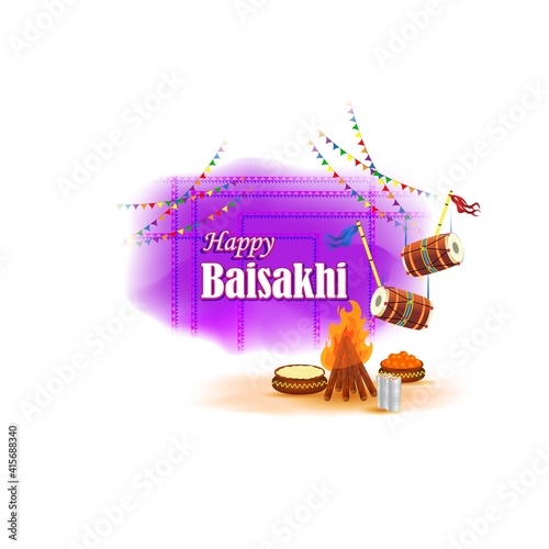 Vector illustration for happy Baisakhi, Indian punjabi festival with festival theme elements.