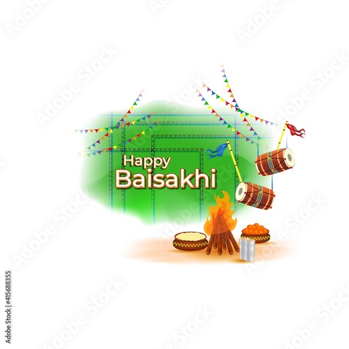 Vector illustration for happy Baisakhi, Indian punjabi festival with festival theme elements.