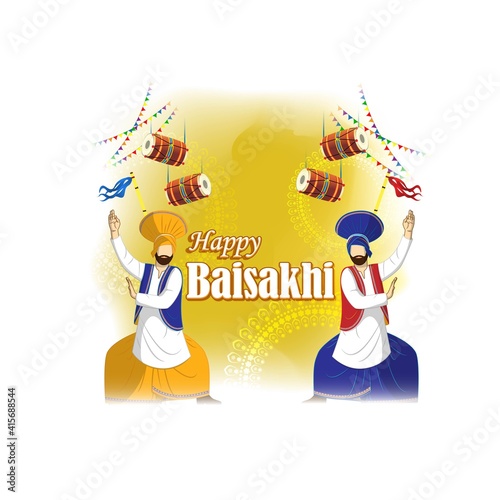 Vector illustration for happy Baisakhi, Indian punjabi festival with festival theme elements.