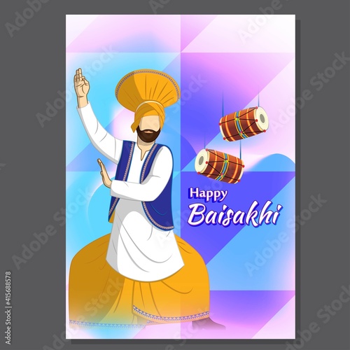 Vector illustration for happy Baisakhi, Indian punjabi festival with festival theme elements.