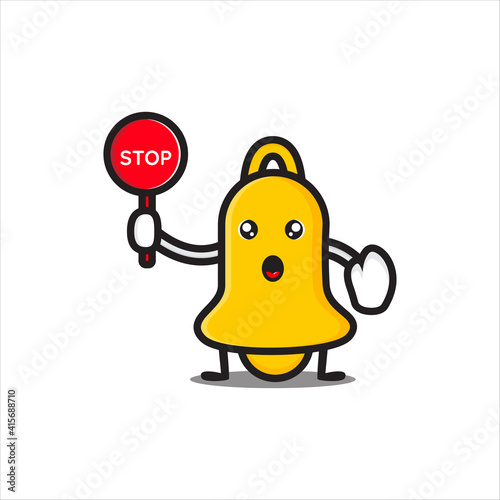cute mascot bell with stop sign vector design eps 10