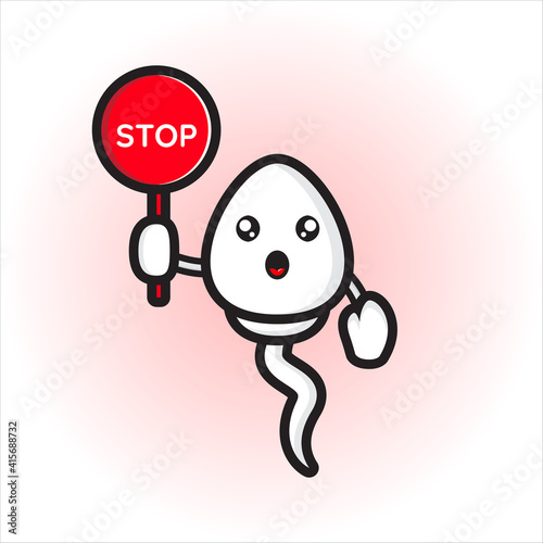 cute sperm mascot design with stop sign eps 10 vector