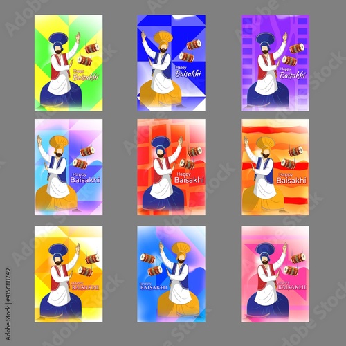 Vector illustration for happy Baisakhi, Indian punjabi festival with festival theme elements.