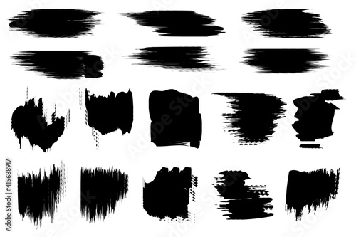 Watercolor black strokes. Brush stroke. Dirty grunge texture. Vector art illustration. Stock image.