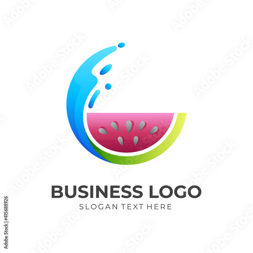 fruit logo and swoosh design illustration, juice icon template
