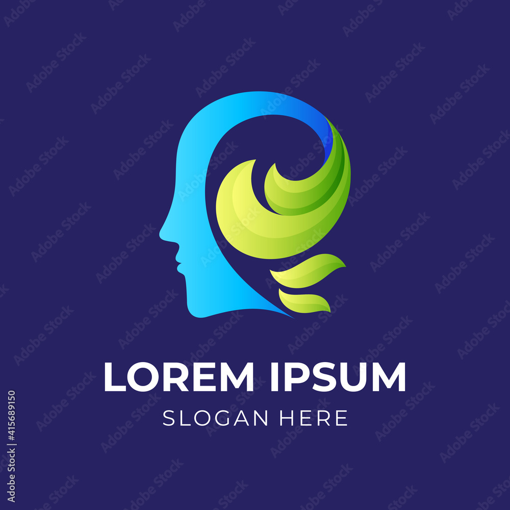 Head people logo with leaf nature design illustration, simple style