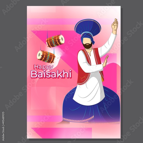 Vector illustration for happy Baisakhi, Indian punjabi festival with festival theme elements.