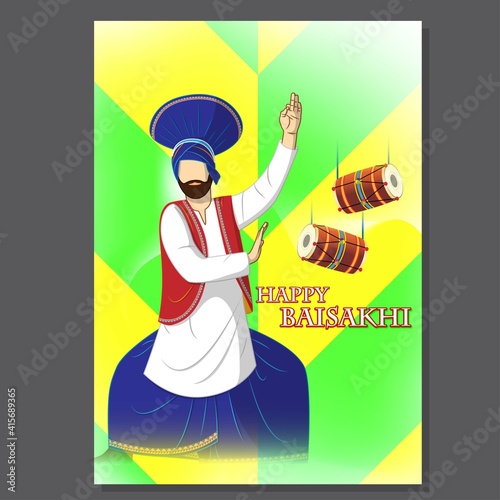 Vector illustration for happy Baisakhi, Indian punjabi festival with festival theme elements.