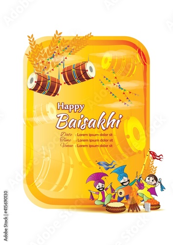 Vector illustration for happy Baisakhi, Indian punjabi festival with festival theme elements.