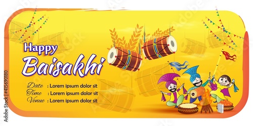 Vector illustration for happy Baisakhi, Indian punjabi festival with festival theme elements.