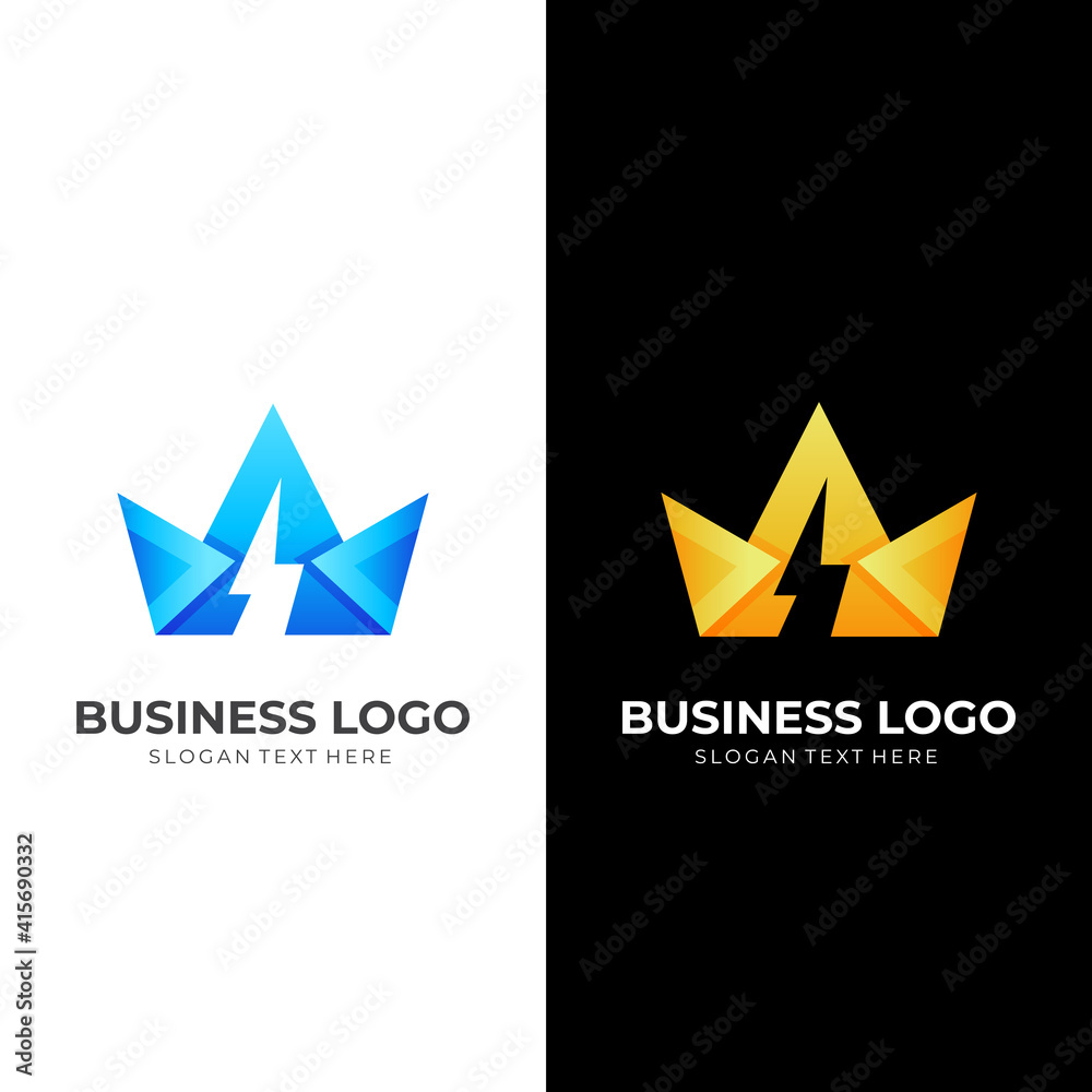 Obraz premium king thunder logo, thunder and crown, combination logo with 3d yellow and blue color style
