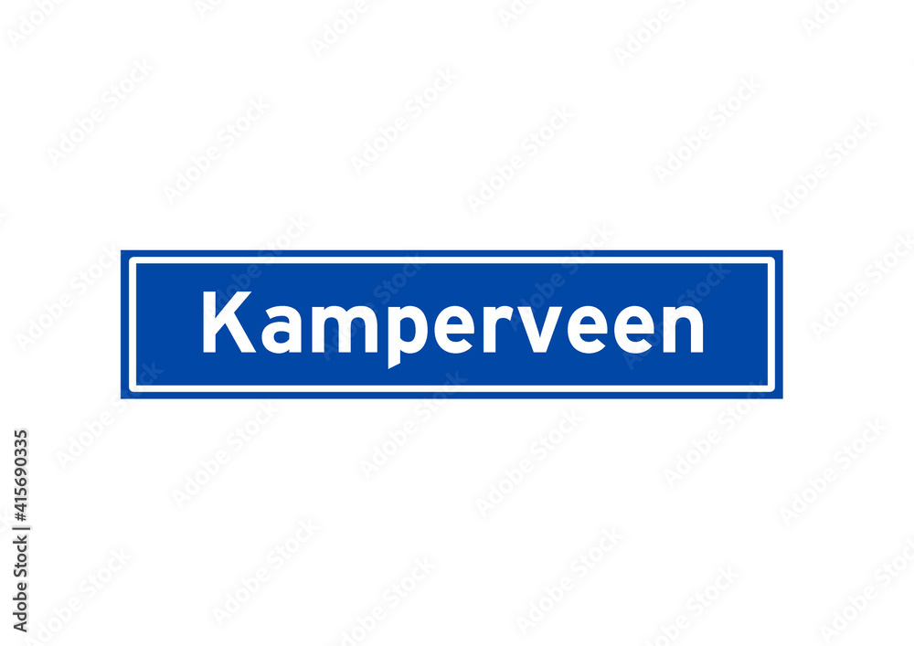 Kamperveen isolated Dutch place name sign. City sign from the Netherlands. Kamperveen isolated Dutch place name sign. City sign from the Netherlands.