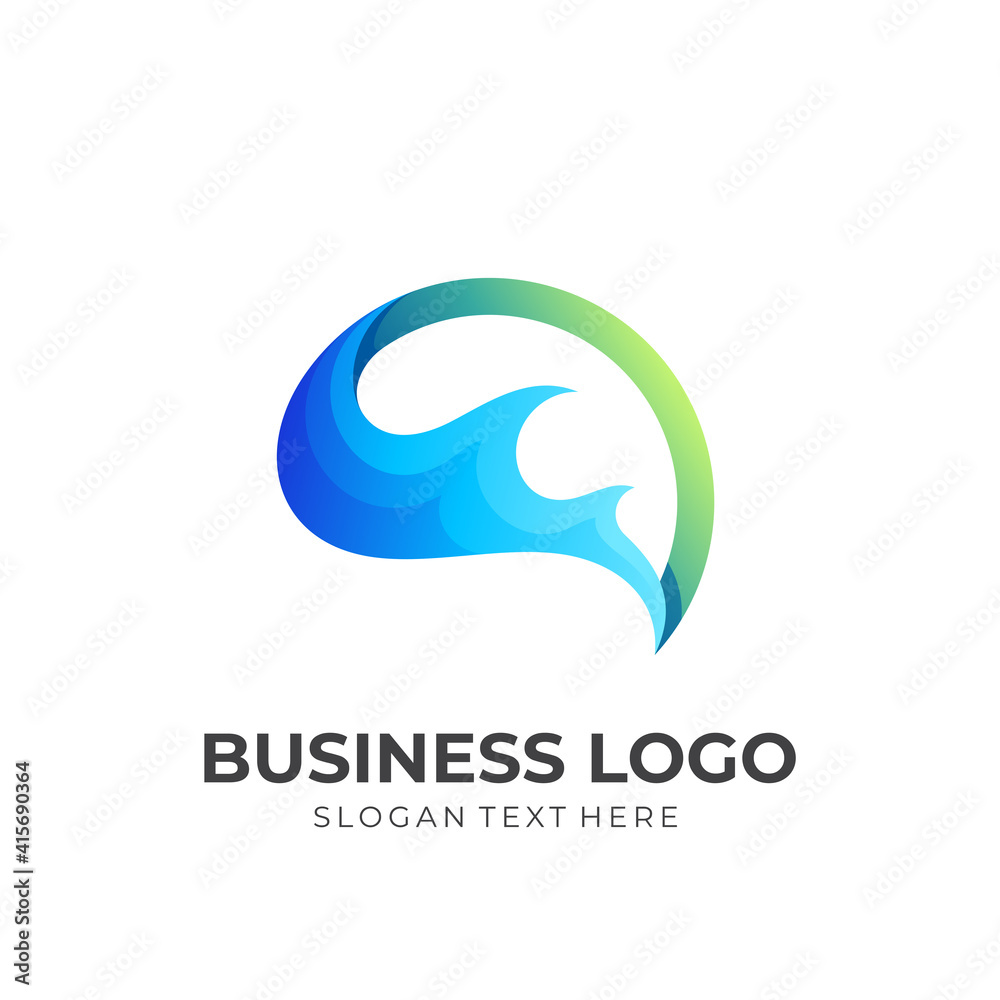 brain wave logo, brain and wave, combination logo with 3d green and blue color style brain wave logo, brain and wave, combination logo with 3d green and blue color style