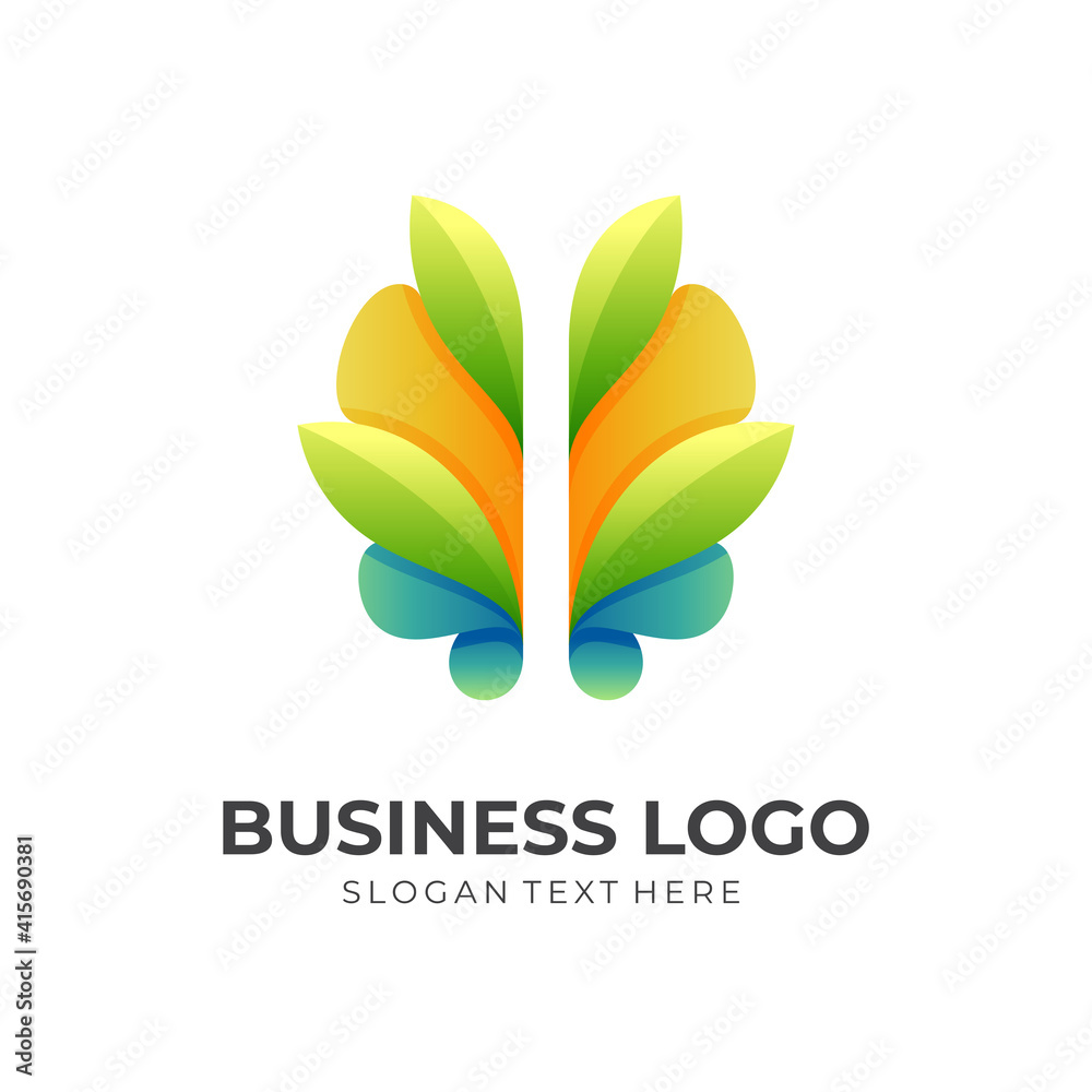 nature brain logo, brain and leaf, combination logo with 3d colorful style nature brain logo, brain and leaf, combination logo with 3d colorful style