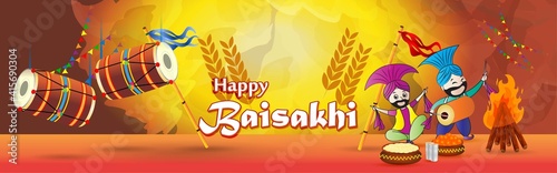 Vector illustration for happy Baisakhi, Indian punjabi festival with festival theme elements.