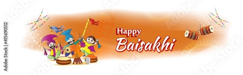 Vector illustration for happy Baisakhi, Indian punjabi festival with festival theme elements.