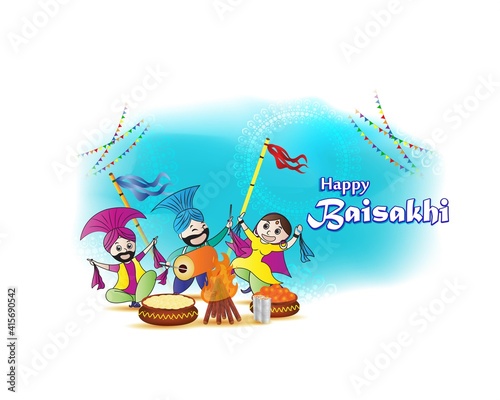 Vector illustration for happy Baisakhi, Indian punjabi festival with festival theme elements.