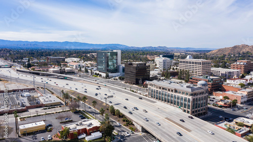 Fototapeta Naklejka Na Ścianę i Meble -  Daytime skyline aerial view of downtown Riverside, California, USA.