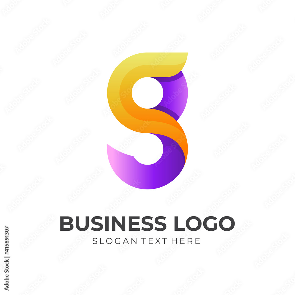 Fototapeta premium letter g logo design with 3d purple and yellow color style