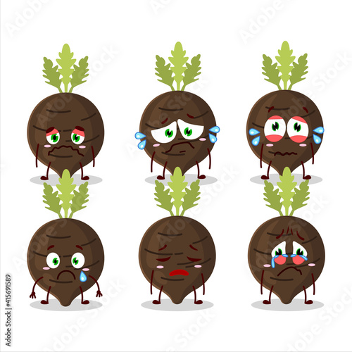 Black radish cartoon character with sad expression