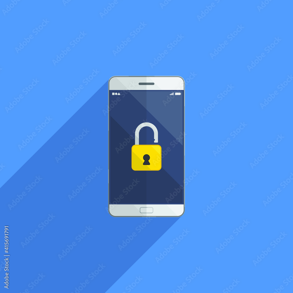 unlock sign on smartphone on blue background unlock sign on smartphone on blue background