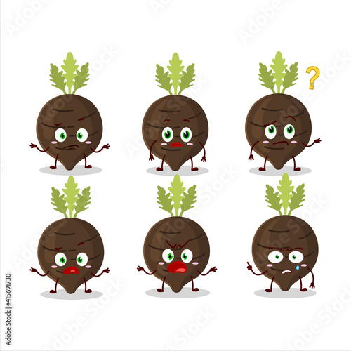 Cartoon character of black radish with what expression