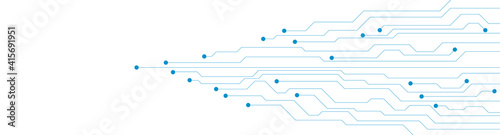 Tech blue white futuristic circuit board abstract banner. Web header vector background