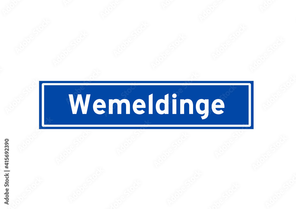 Wemeldinge isolated Dutch place name sign. City sign from the Netherlands. Wemeldinge isolated Dutch place name sign. City sign from the Netherlands.